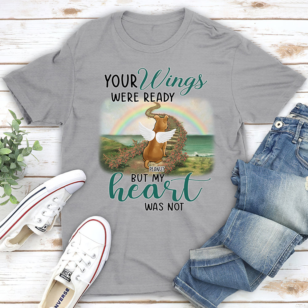 Your Wings Were Ready Rainbow - Personalized Custom Unisex 5.3 oz Memorial T-shirt for Pet Lovers