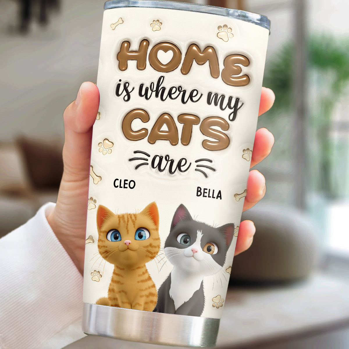 Home Is Where My Cats Are - Personalized Custom 3D Inflated Effect 20oz Stainless Steel Tumbler with Thousands of Cool Designs
