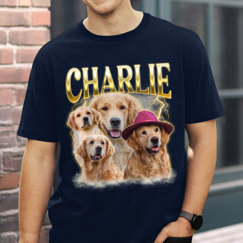 Custom Pet Face Vintage Version 8 - Personalized Custom Unisex 5.3 oz Heavy Cotton T-shirt with Copyrighted Artwork