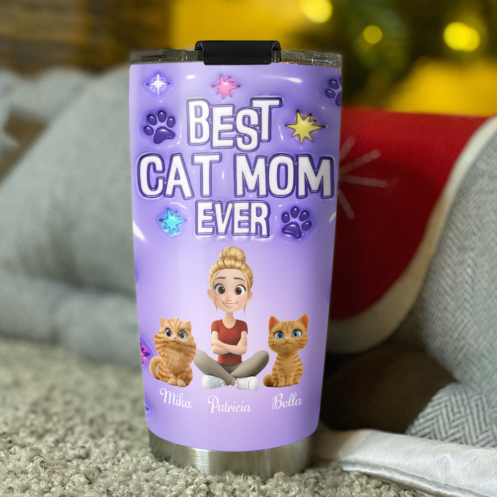 Cat Mom Power - Exclusive Personalized Custom 3D Inflated Effect 20oz Stainless Steel Tumbler