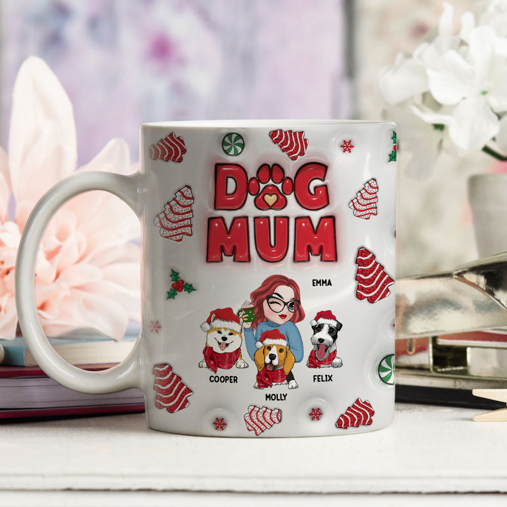 Personalized Custom 3D Inflated Effect Dog Mom Christmas Cake Mug - 11oz & 15oz