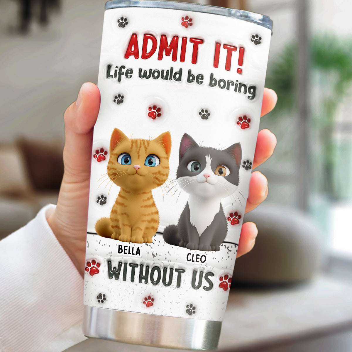 Accept It Cat - Customizable 3D Inflated Effect 20oz Personalized Stainless Steel Tumbler