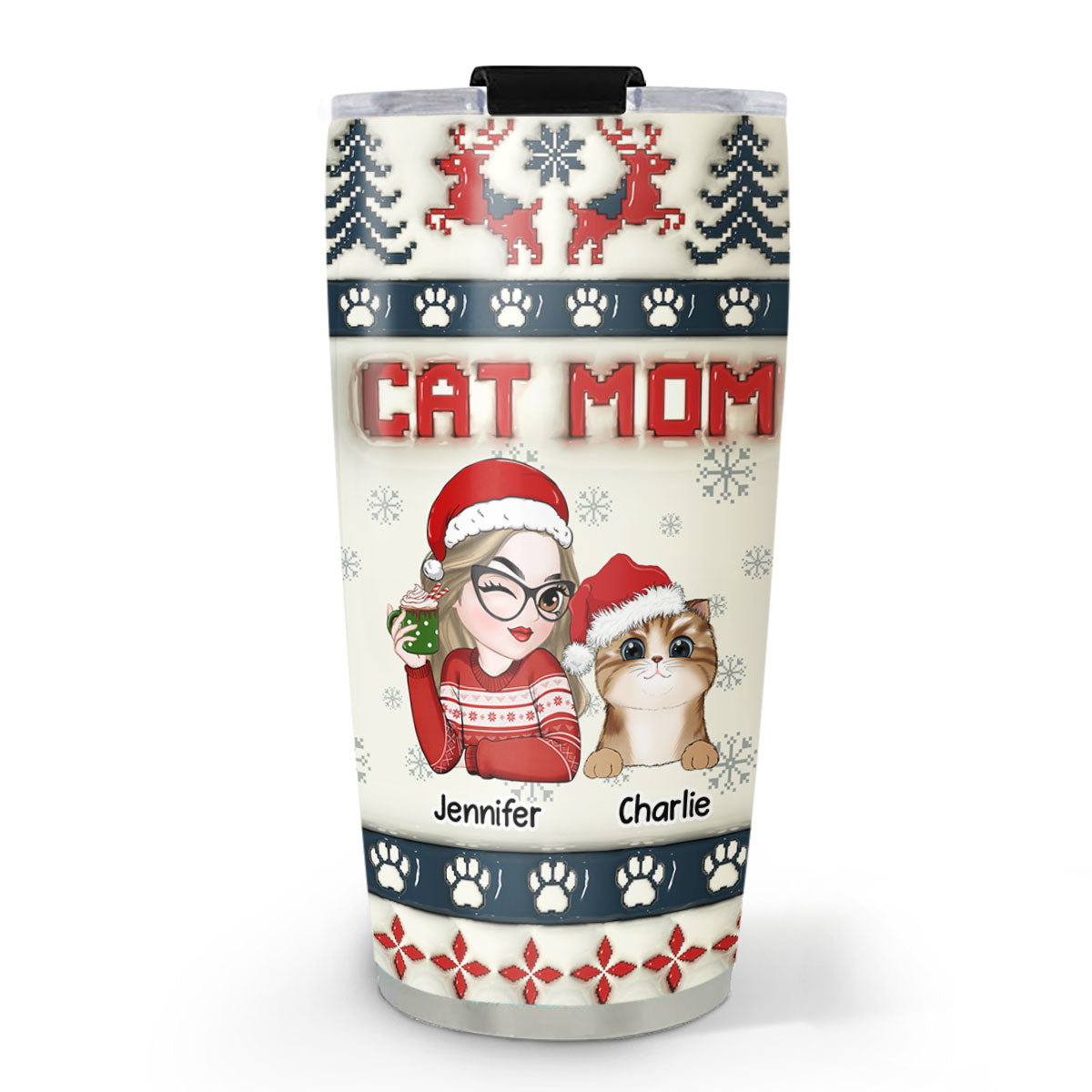 Cat Mom Pixel - Personalized Custom 3D Inflated Effect 20oz Stainless Steel Tumbler for All Occasions