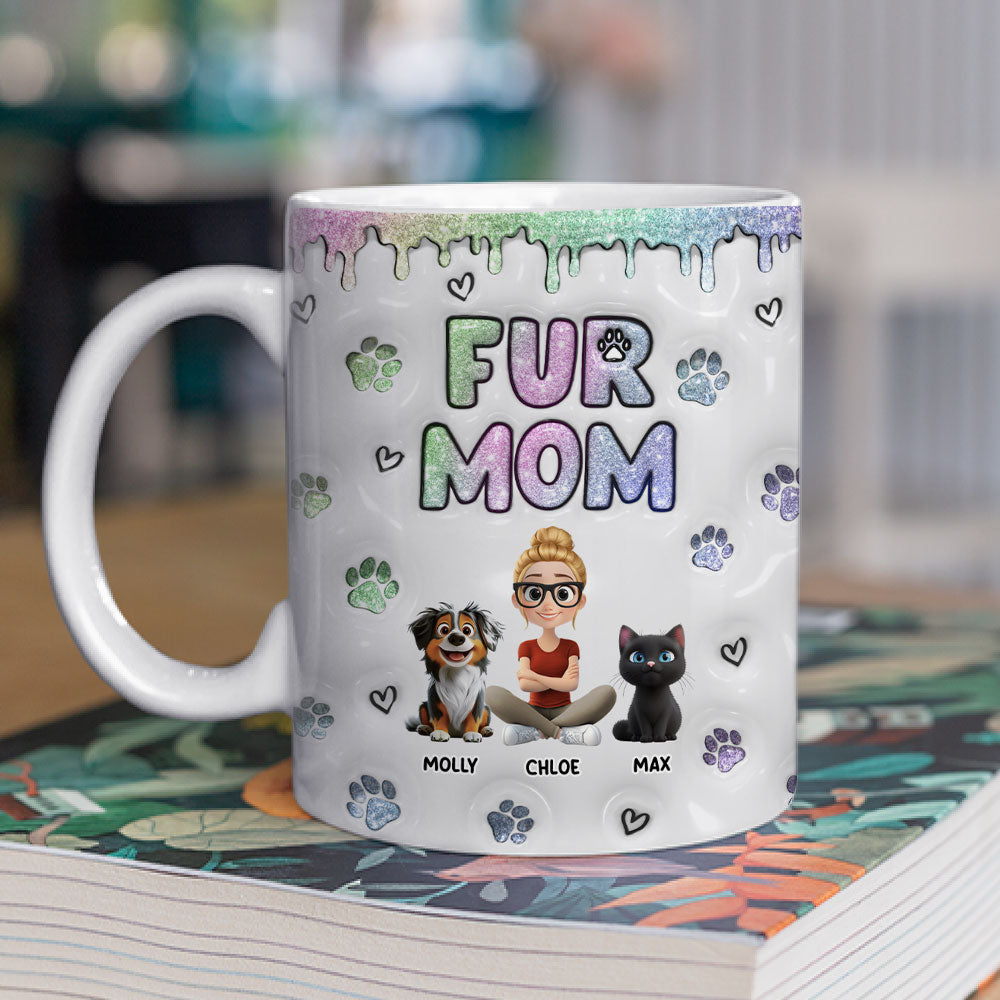 Charming Personalized Custom 3D Inflated Effect Lovely Chibi Fur Mom Mug - 11oz & 15oz