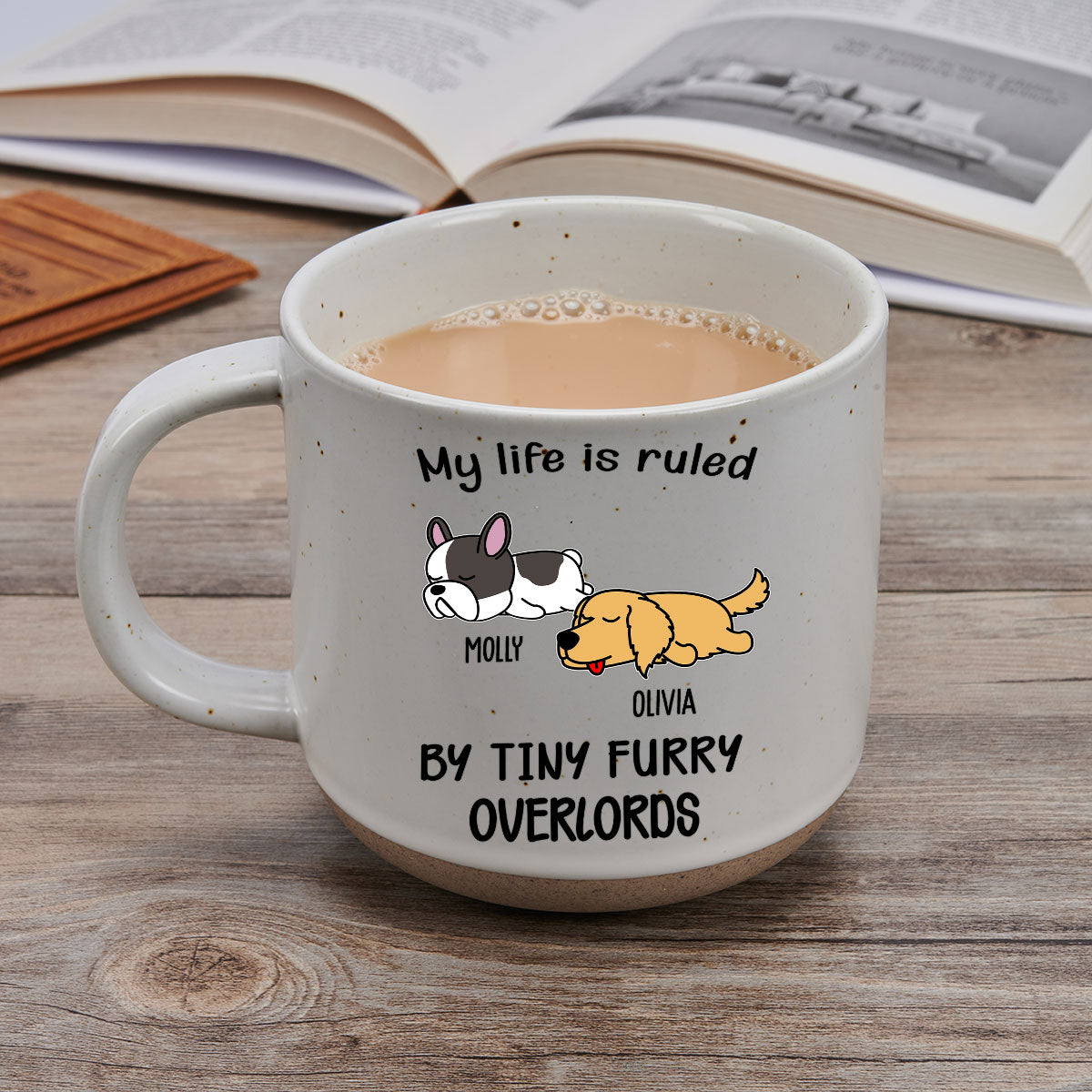 Ver Dog - Personalized Custom 11oz Dark Blue and White Ceramic Pottery Mug Ruled By Tiny Furry Overlords