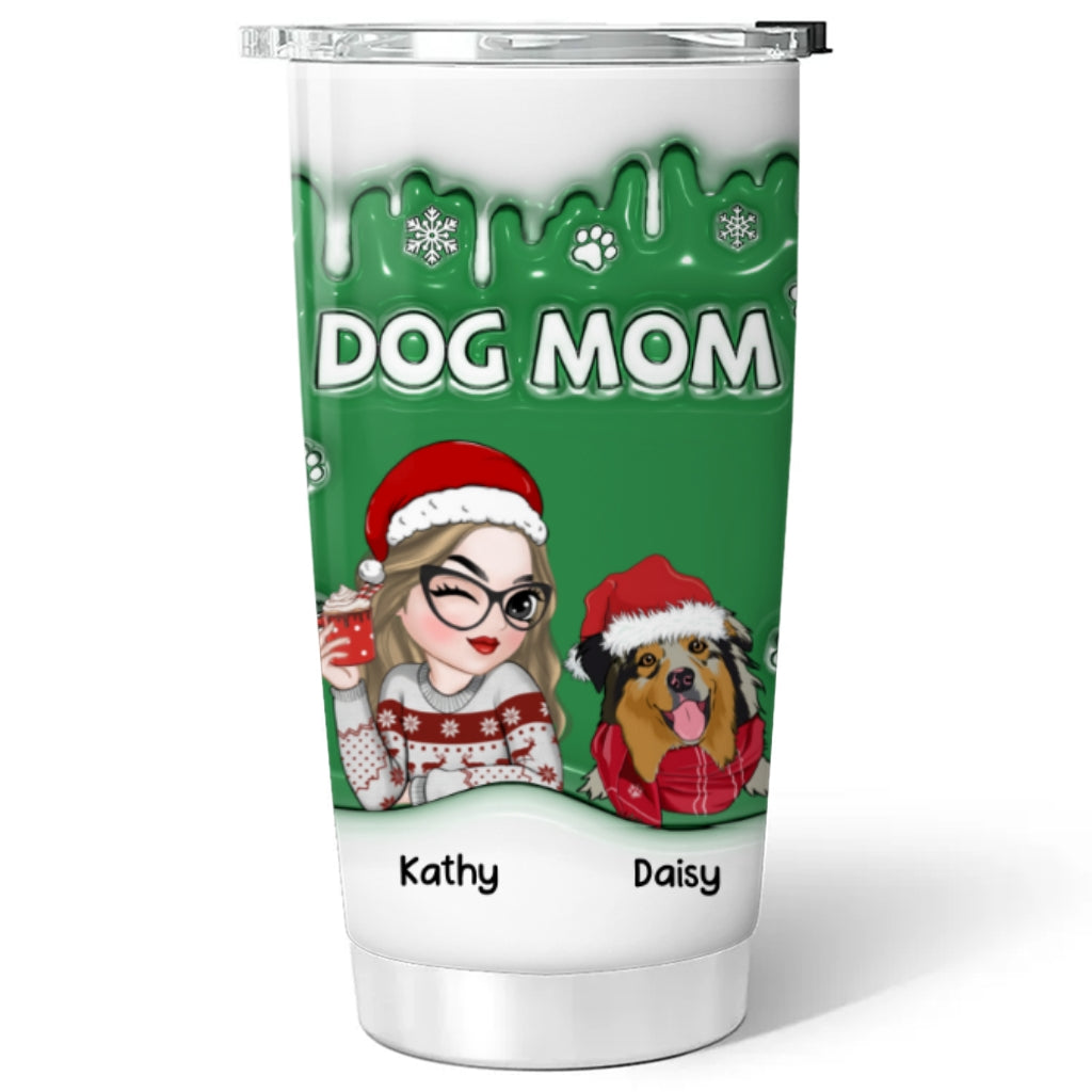 Unique Personalized Custom 3D Inflated Effect Christmas Tumbler for Dog - Loving Moms and Dads
