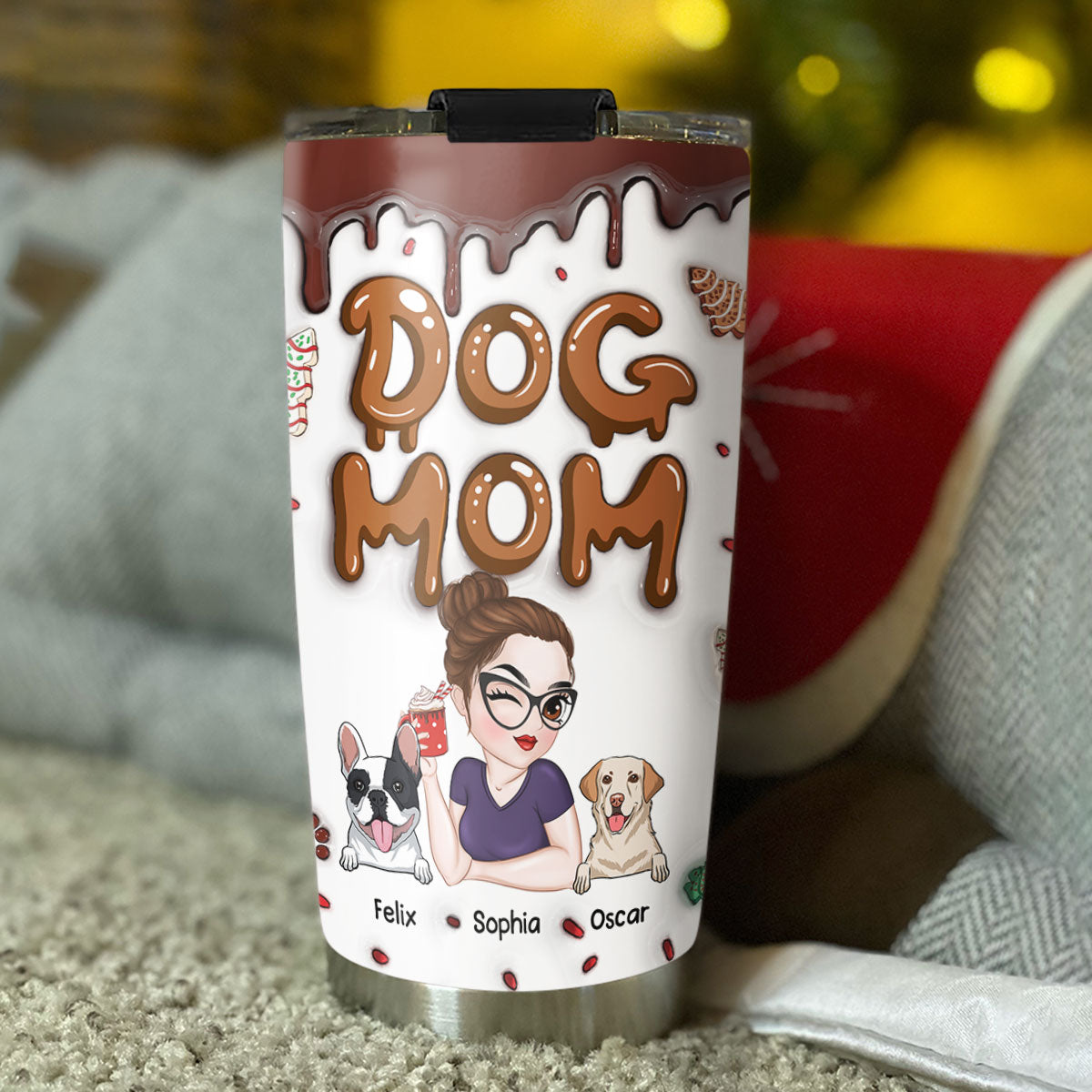 Dog Mom Personalized Custom 3D Inflated Effect Stainless Steel 20oz Tumbler