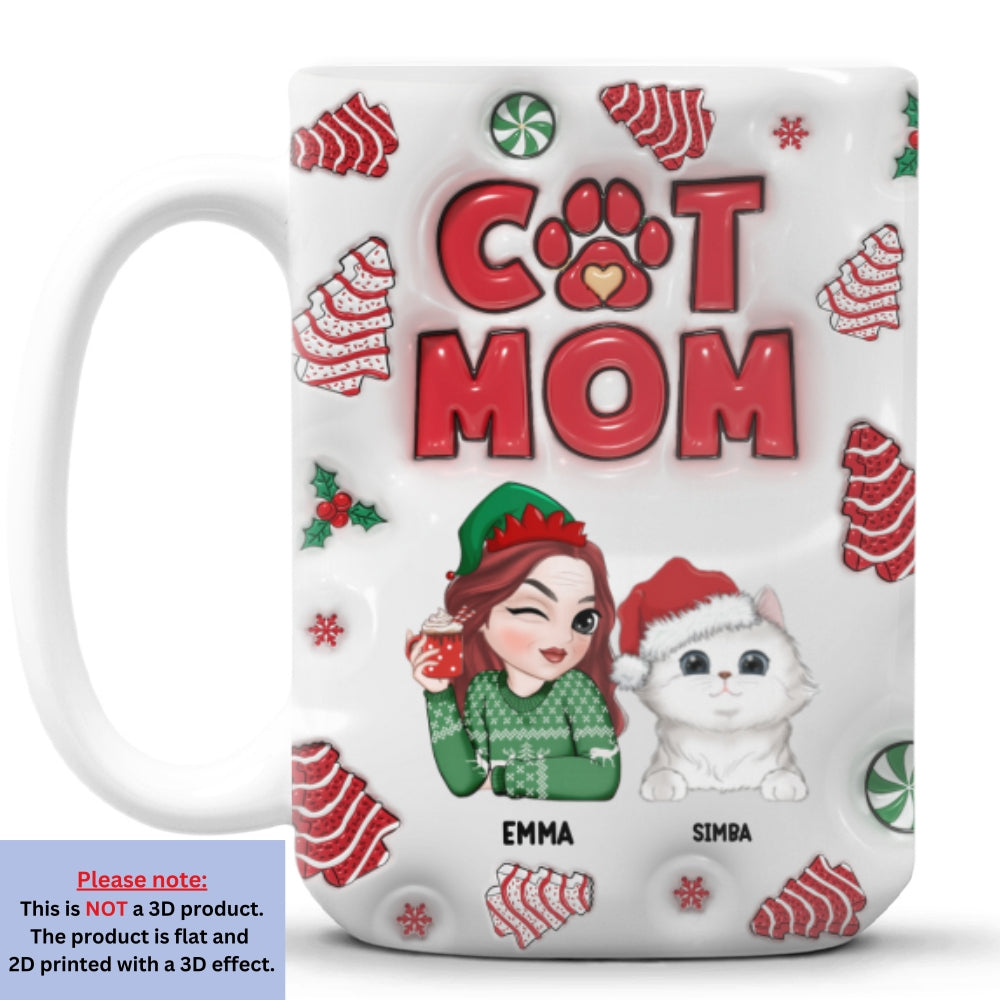 Cat Mom Tree Design Personalized Custom 3D Inflated Effect 11oz/15oz Ceramic Mug