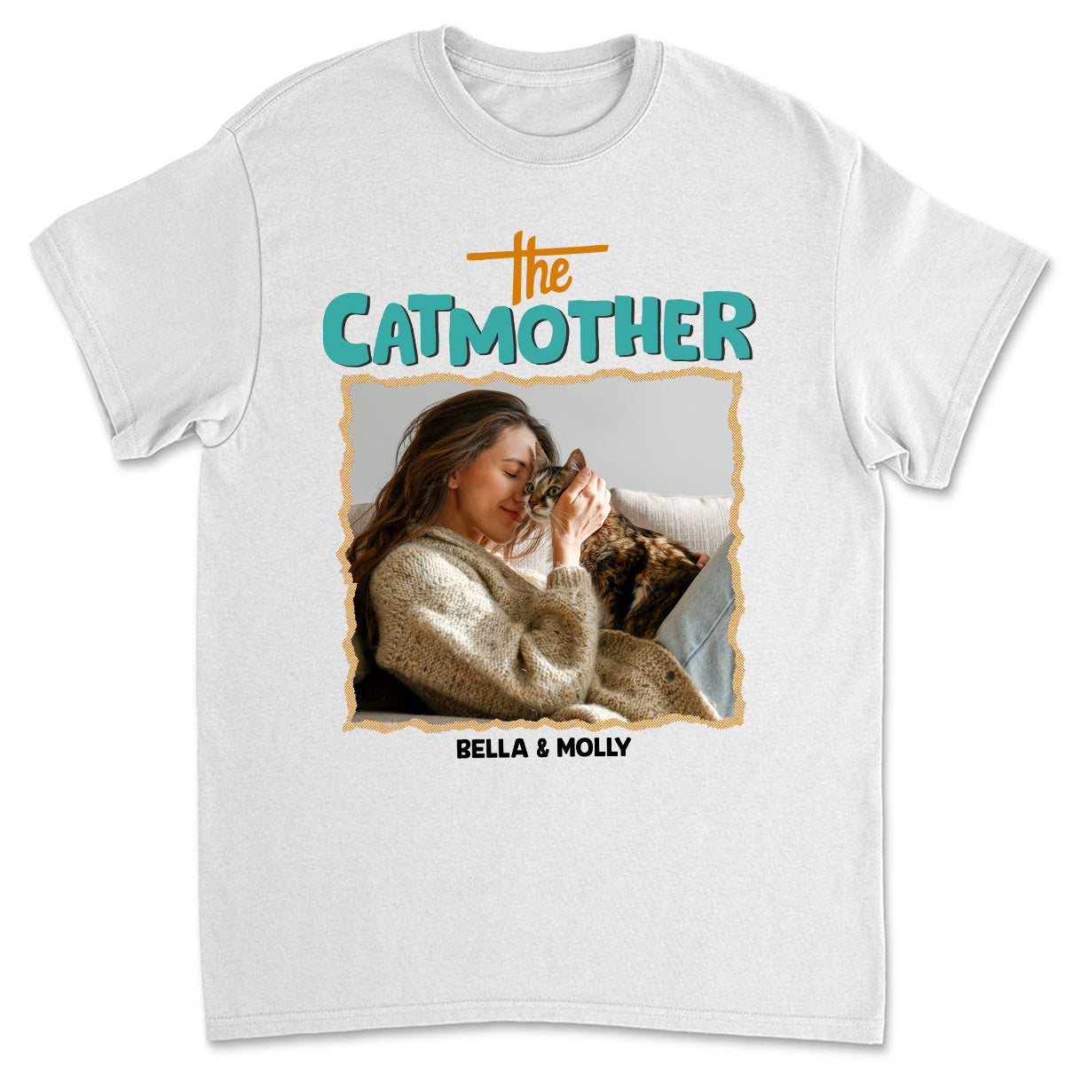 Pixel Cat Mom Photo - Personalized Custom Unisex 5.3 oz T-shirt for Pet Lovers