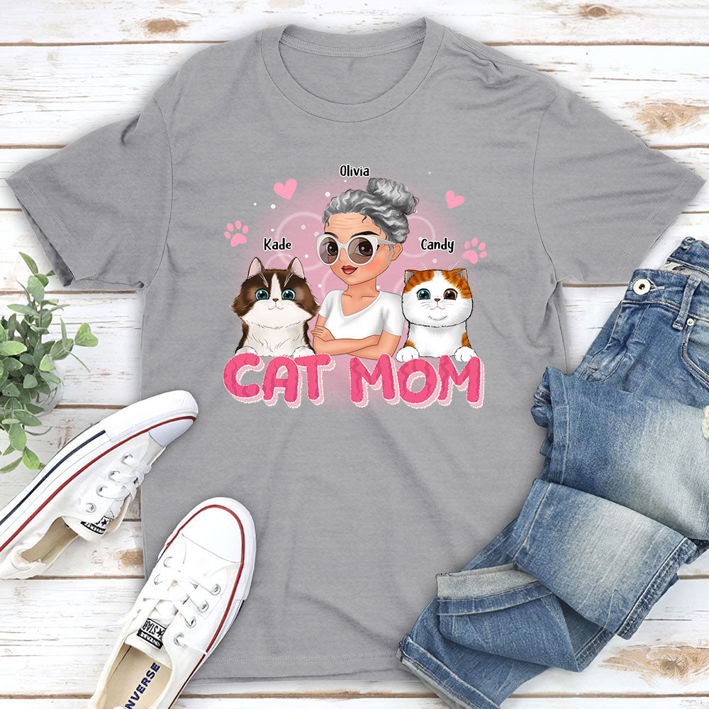 Unique Cat Mom Cartoon - Personalized Custom Unisex 5.3 oz T-shirt for Pet Lovers