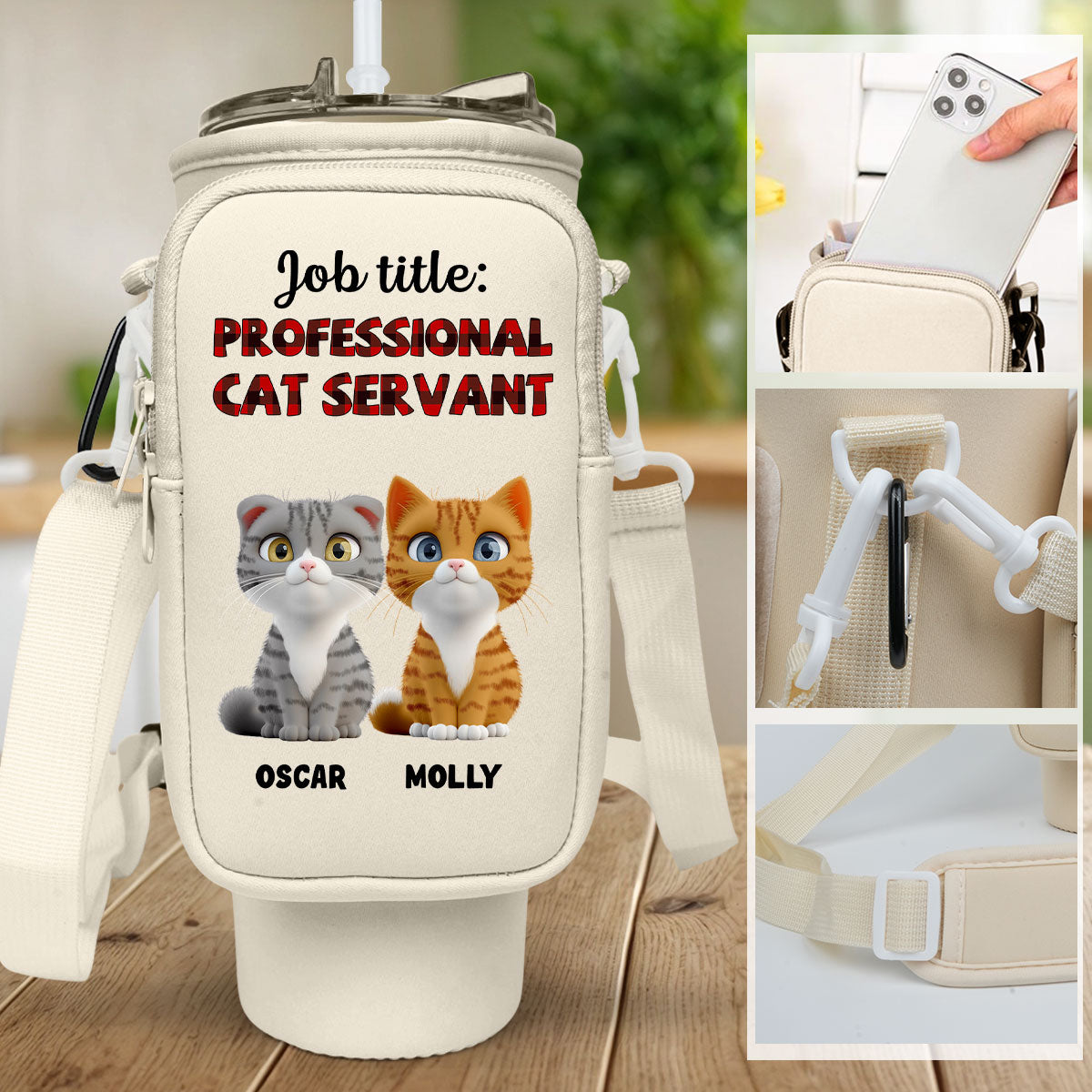 Professional Cat Servant - Premium Personalized Custom 40oz Water Bottle Carrier Bag for Daily Adventures