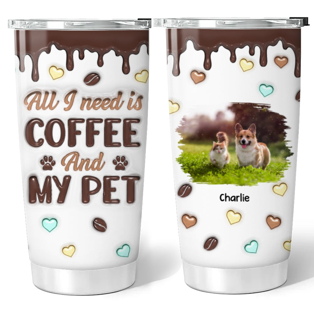 Unique Personalized Custom 3D Inflated Coffee And Pet Photo Tumbler - 20oz High - Quality Stainless Steel