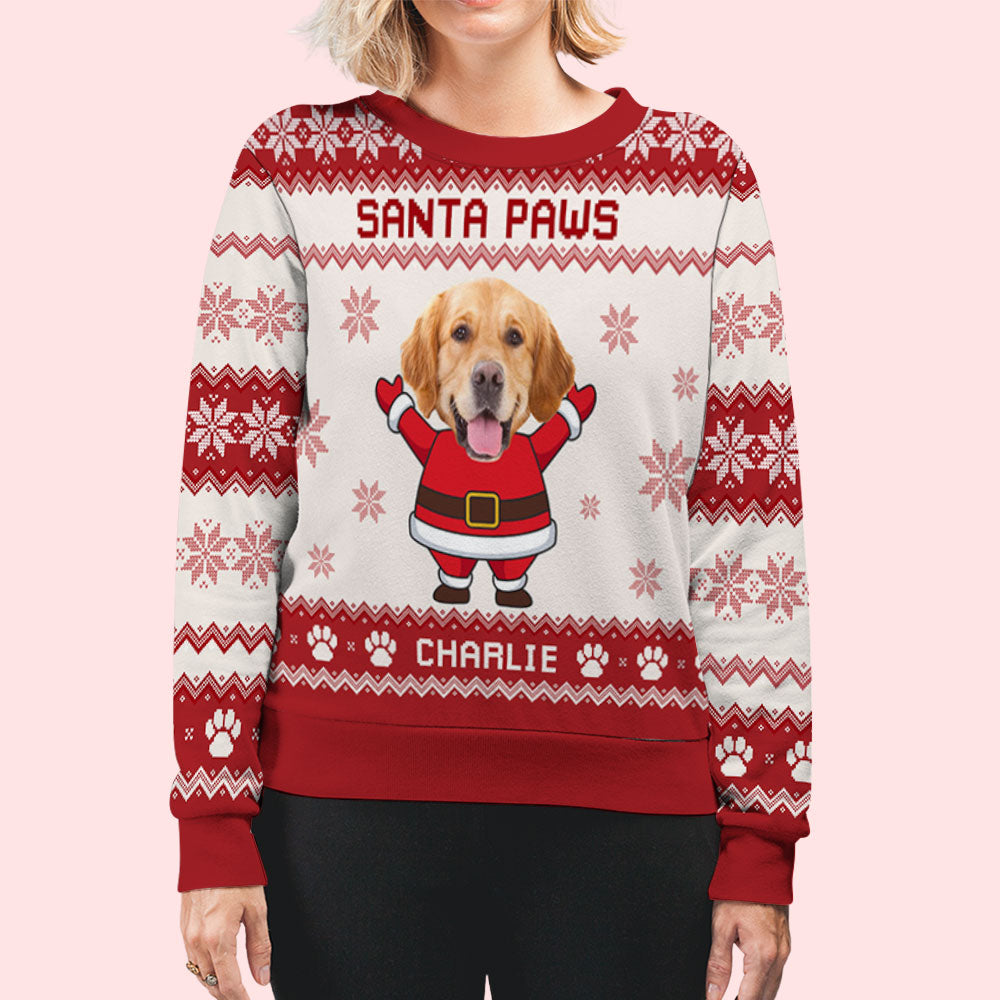 Santa Paws Dog Face - Exclusive Personalized Custom Photo All-Over-Print Unisex 8.8 oz Sweatshirt