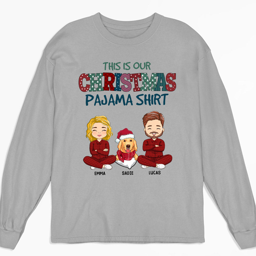 Customizable Christmas Pajama Couple Long Sleeve T-shirt - Personalized for a Unique Gift