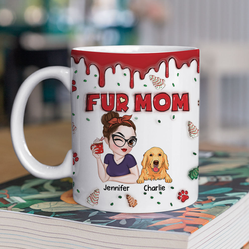 Fur Mom Personalized Custom 3D Inflated Effect Christmas Cake Design 11oz/15oz Ceramic Mug