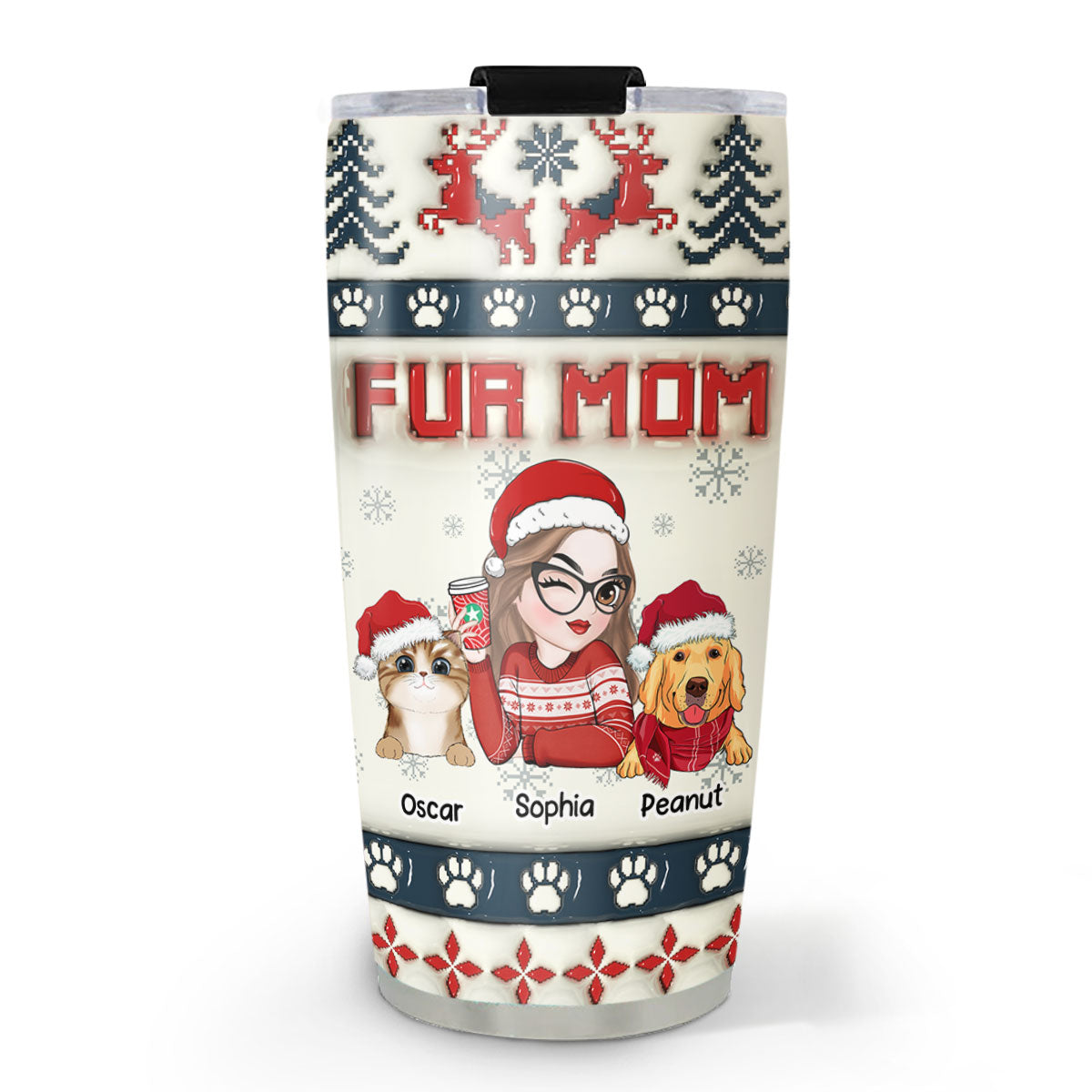 Fur Mom Pixel - Unique Personalized Custom 3D Inflated Effect 20oz Stainless Steel Tumbler