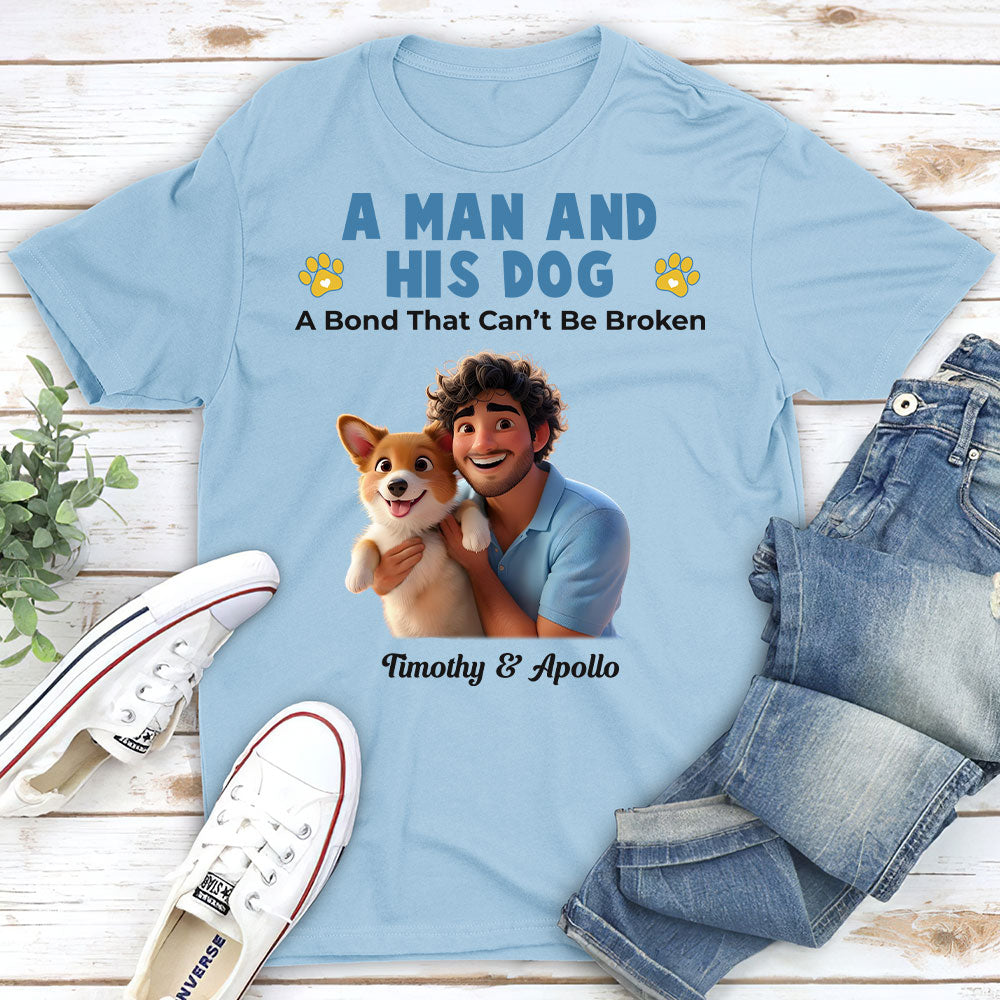 Boy And His Pups Cartoon Style - Personalized Custom Unisex 5.3 oz T-shirt for Pet Lovers