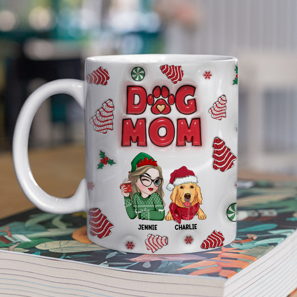 Personalized Custom 3D Inflated Effect Dog Mom Christmas Cake Mug - 11oz & 15oz