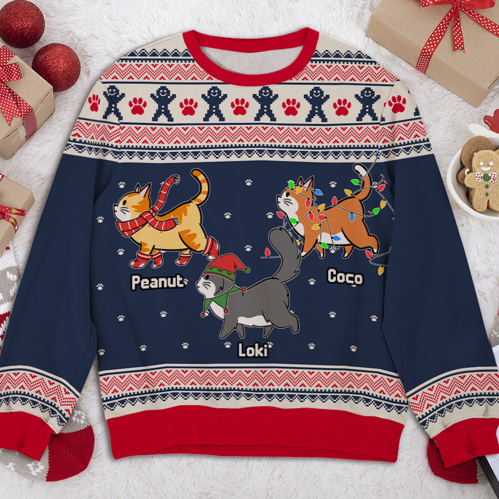 Cat Christmas Pattern - Personalized Custom All-Over-Print Unisex 8.8 oz Polyester Blend Sweatshirt