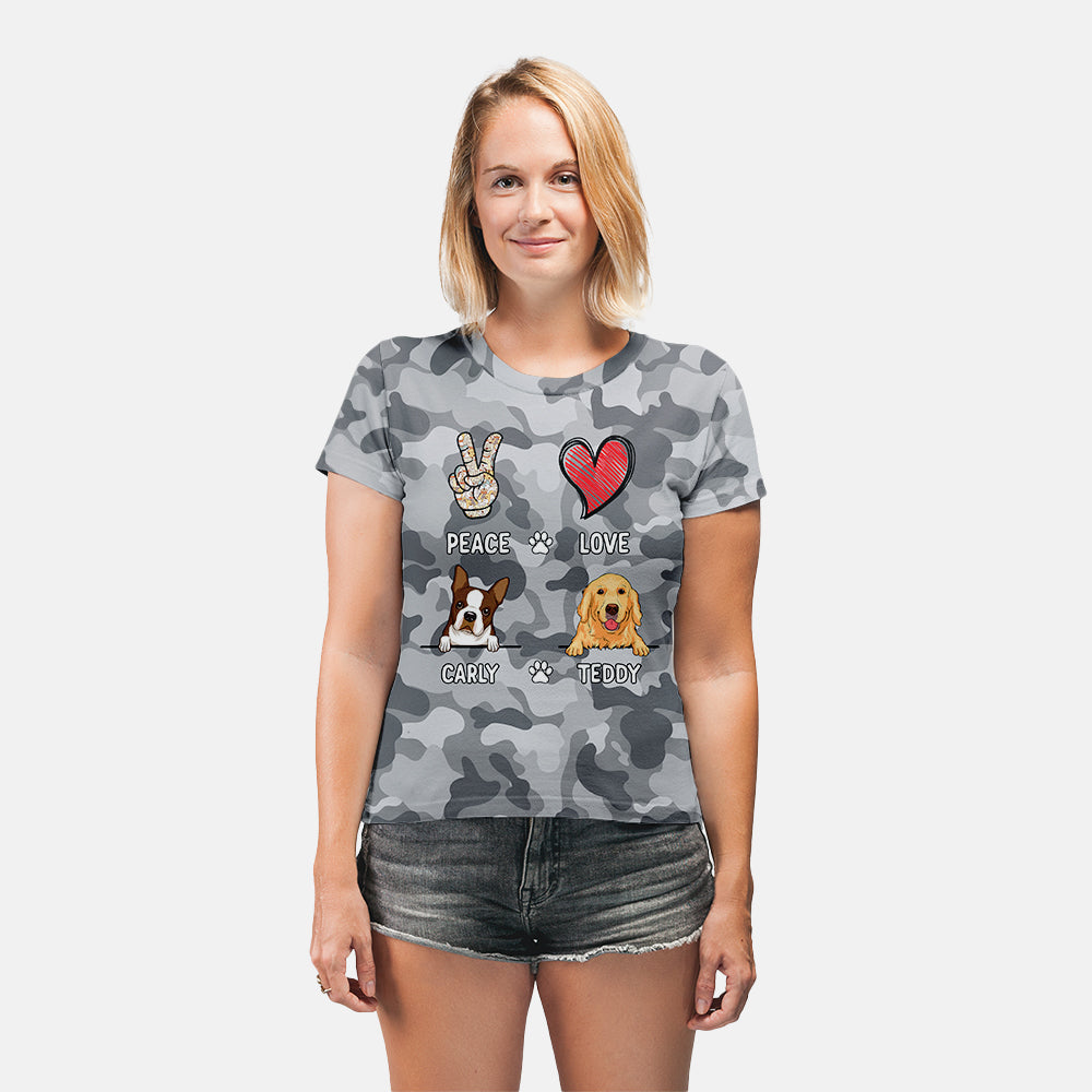 Peace Love Camo - Customizable All-over-printed Personalized T-shirt for a Stylish Look