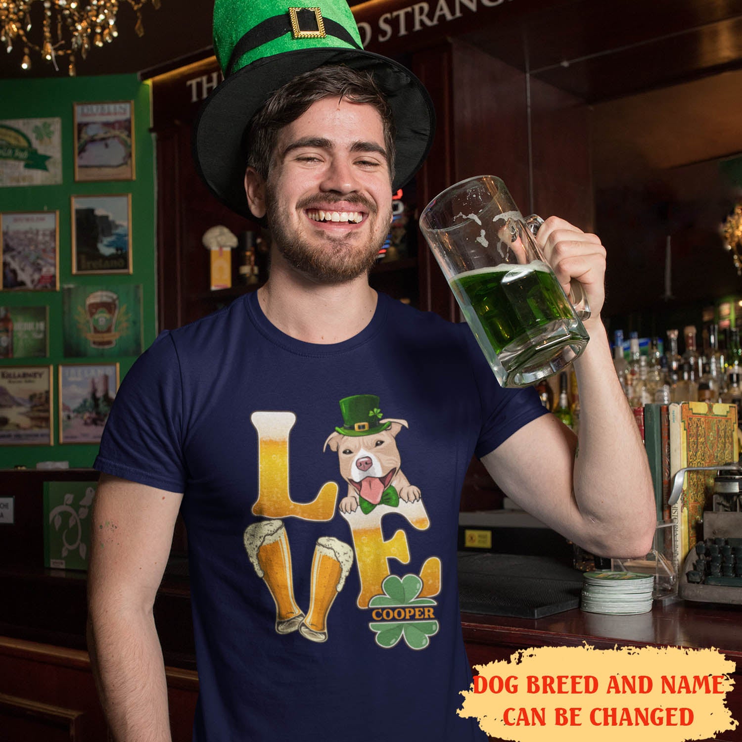 St. Patrick's Day - Beer Love Dog Personalized Custom Unisex 5.3 oz T-shirt