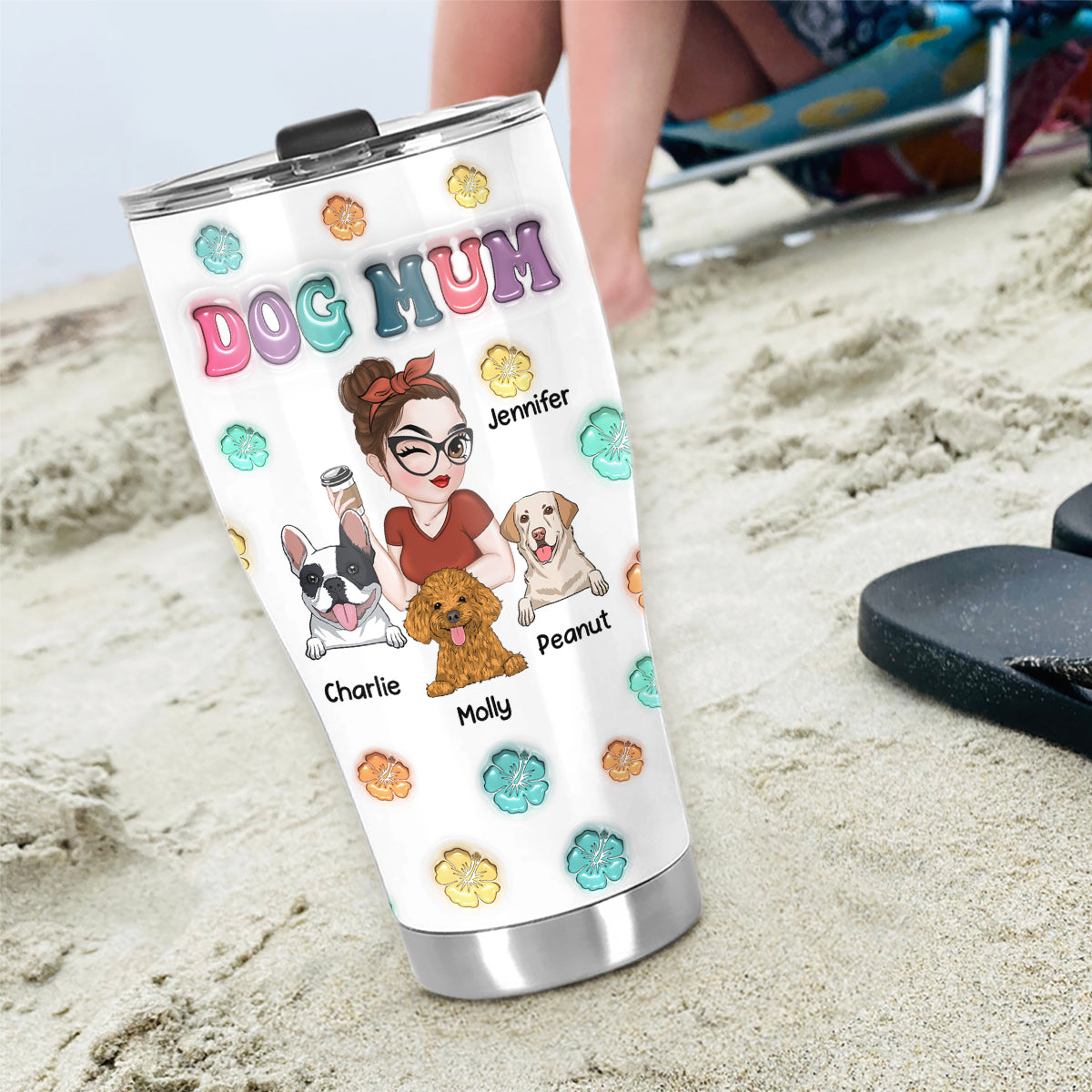 Dog Mom Summer - Exclusive Personalized Custom 3D Inflated Effect 20oz Stainless Steel Tumbler