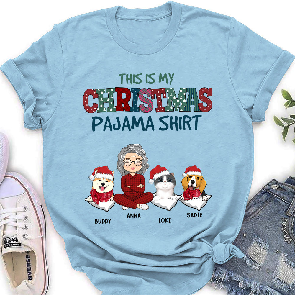 Personalized Custom Women's Pets Christmas Pajama T-shirt - Ideal Gift for Pet Lovers
