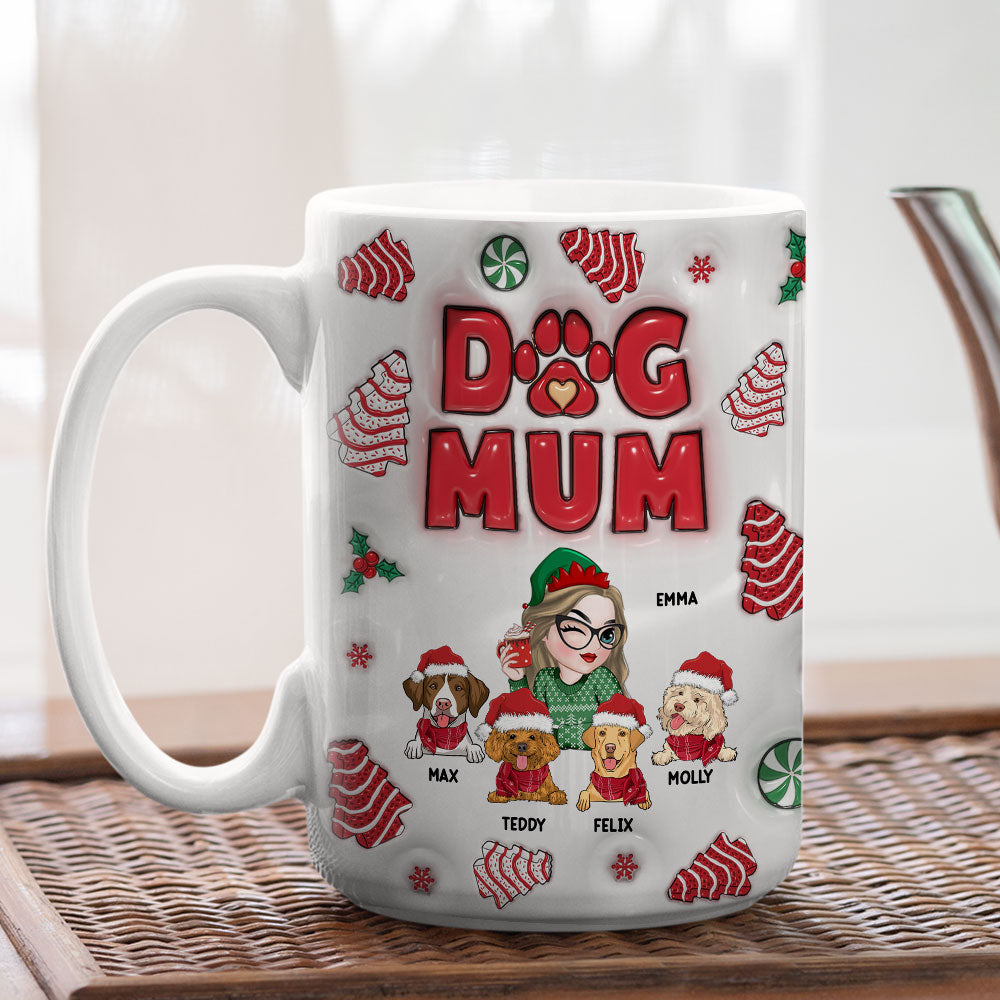 Personalized Custom 3D Inflated Effect Dog Mom Christmas Cake Mug - 11oz & 15oz