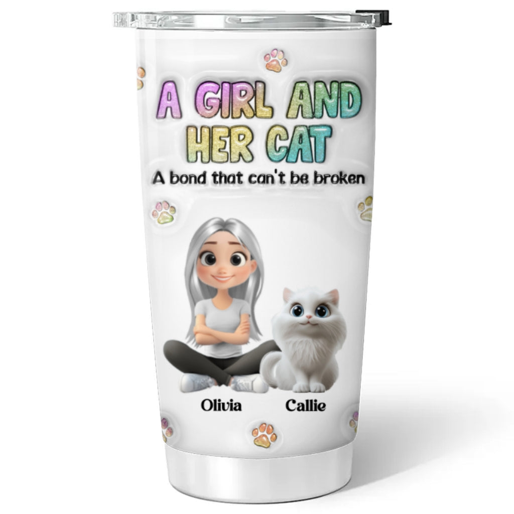Personalized Custom 3D Inflated Effect Tumbler: A Girl And Her Cat Design