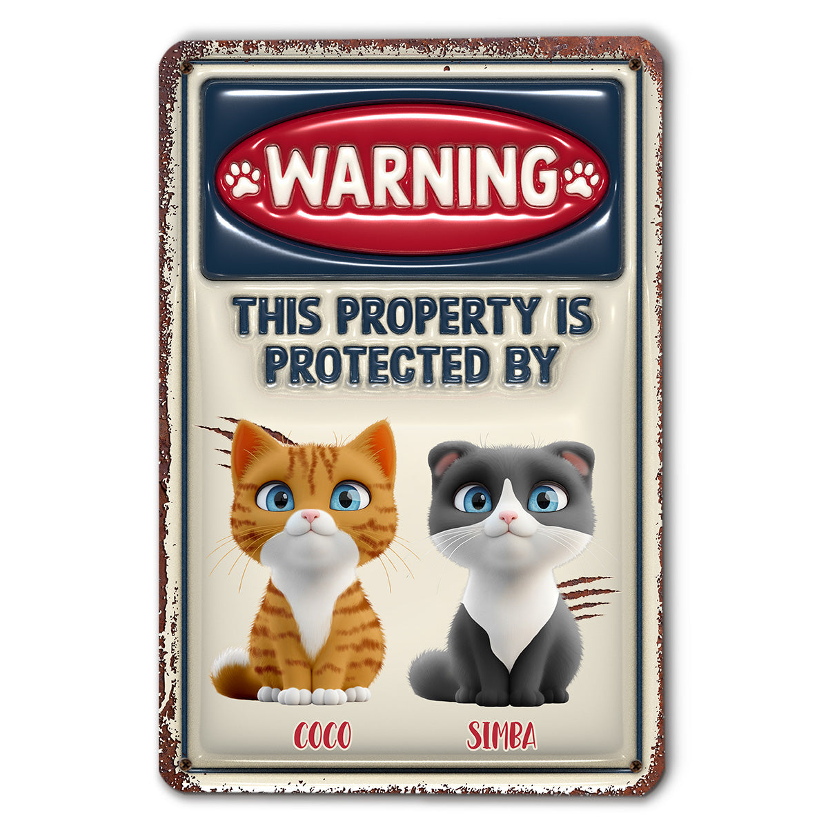 Ver Cat Protected Personalized Custom 3D Inflated Effect Heavy Gauge Aluminum Metal Sign for Home and Office Decor
