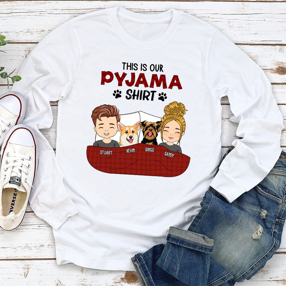 Personalized Custom Long Sleeve Pajama Shirt Version Couple T-shirt - Ideal for Pet Lovers