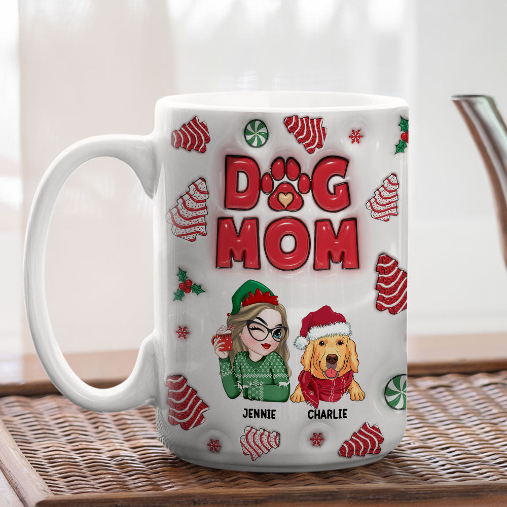 Personalized Custom 3D Inflated Effect Dog Mom Christmas Cake Mug - 11oz & 15oz