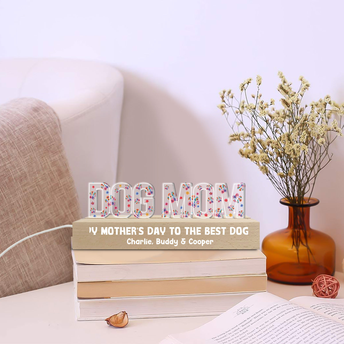 Best Dog Mom Ever - Customizable 3D LED Night Light with Personalized Acrylic Letters
