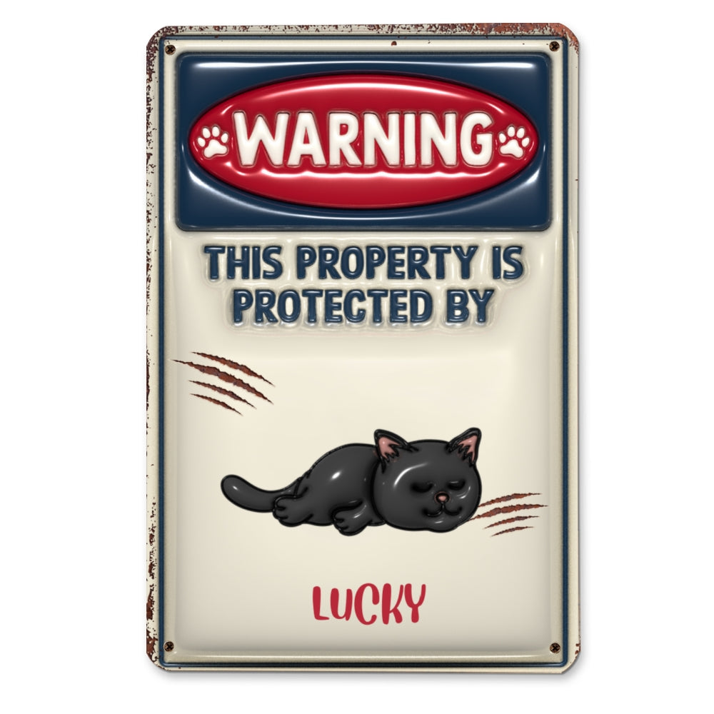 Personalized Custom 3D Inflated Effect Metal Sign - Property Is Protected By Cats, Ideal for Home and Office Decor