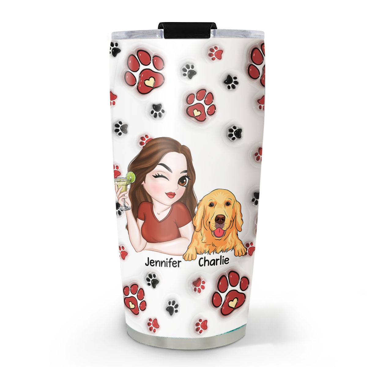 Love Dog Family - Personalized Custom 3D Inflated Effect 20oz Stainless Steel Tumbler for Cold and Hot Drinks