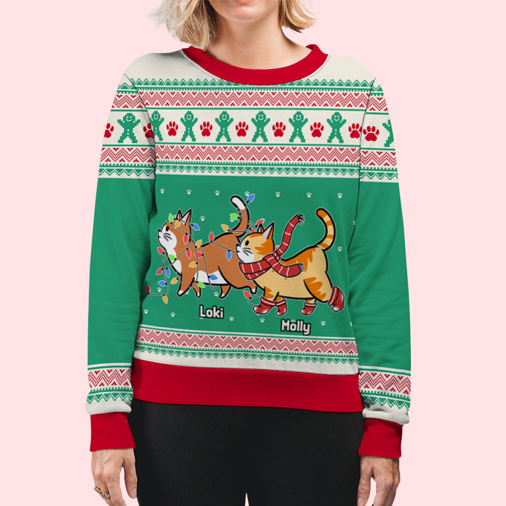Cat Christmas Pattern - Personalized Custom All-Over-Print Unisex 8.8 oz Polyester Blend Sweatshirt