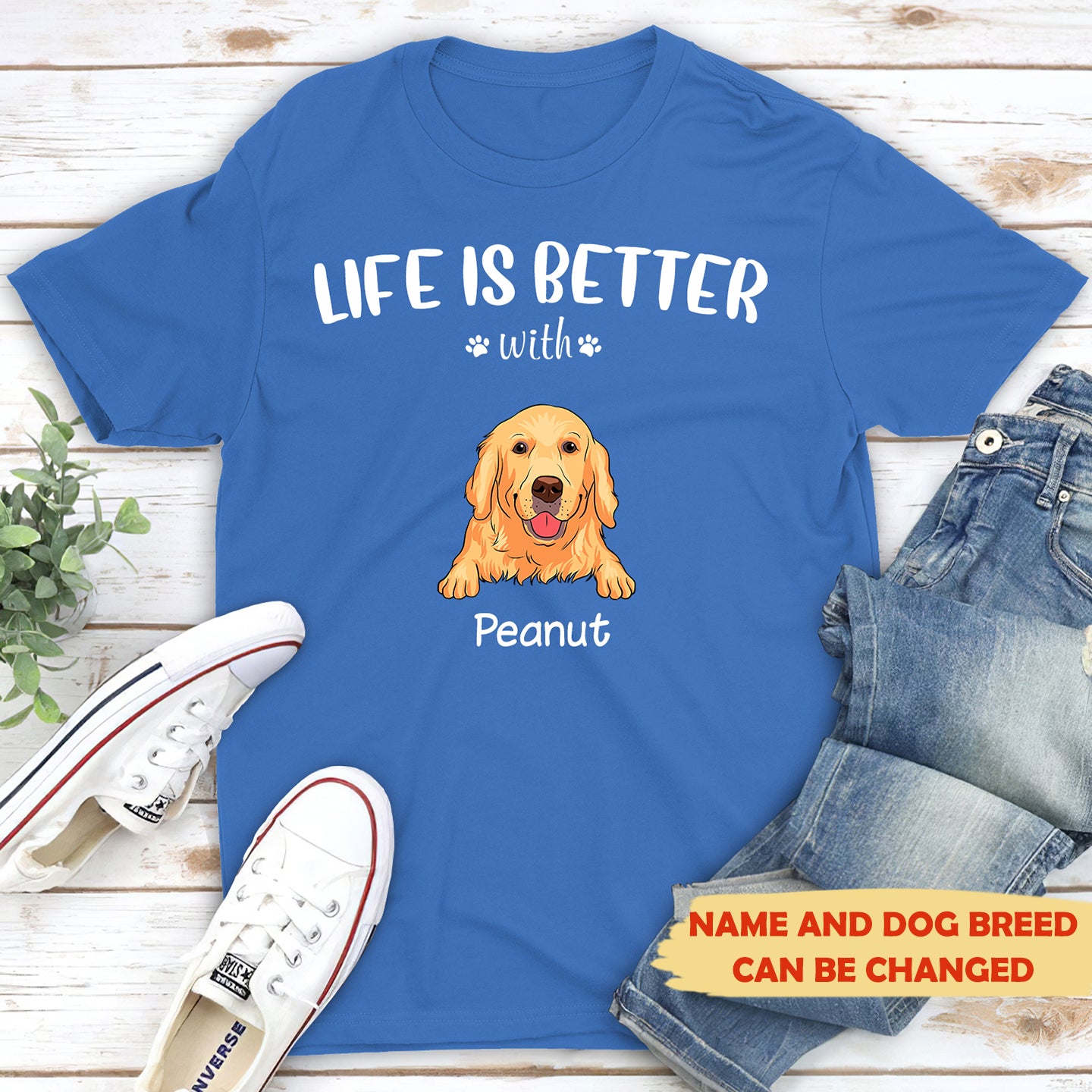 Life is better (White text) - Personalized Custom Unisex 5.3 oz Heavy Cotton T-shirt
