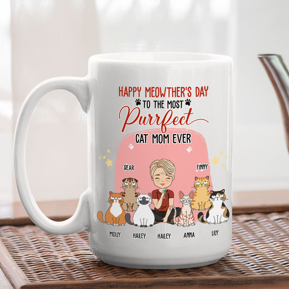 To The Most Purrfect Cat Mom - Unique Personalized Custom Ceramic Coffee Mug
