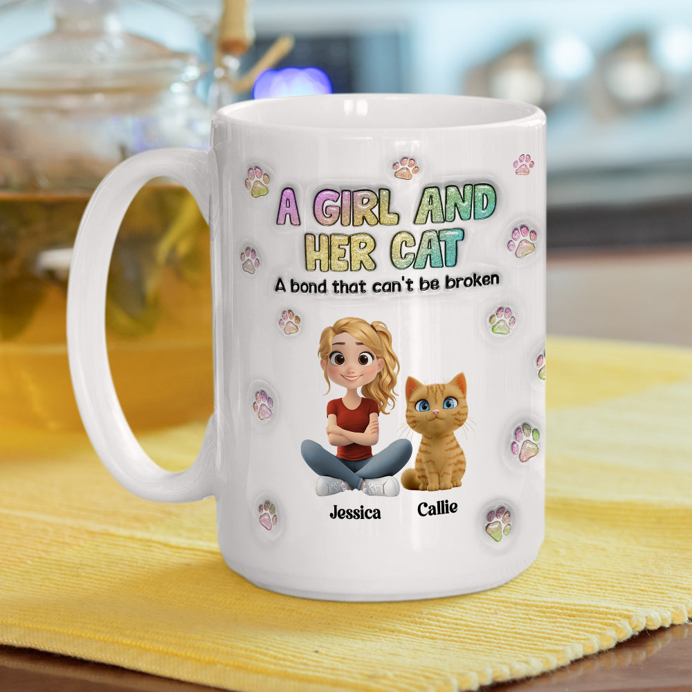 A Girl And Her Cat - Personalized Custom 3D Inflated Effect Ceramic Mug (11oz, 15oz)