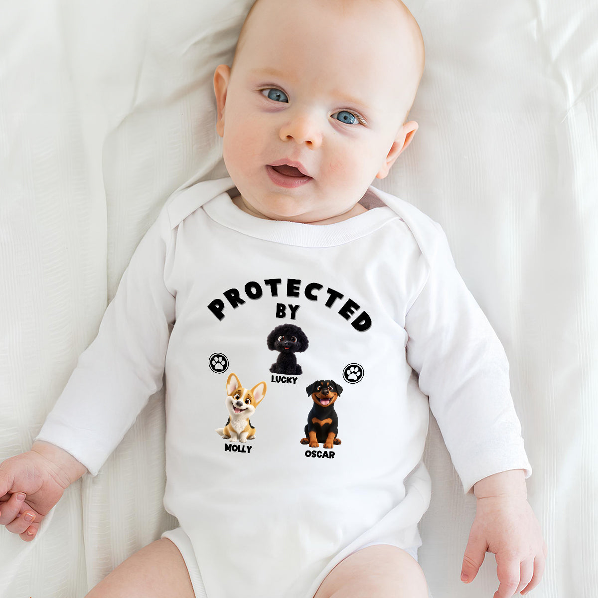 Unique Personalized Custom Long Sleeve Baby Onesie - Human Protected By Dogs