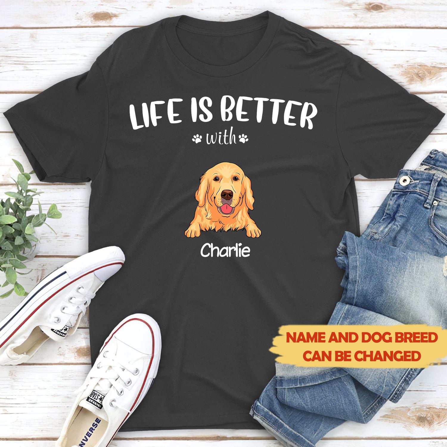 Life is better (White text) - Personalized Custom Unisex 5.3 oz Heavy Cotton T-shirt