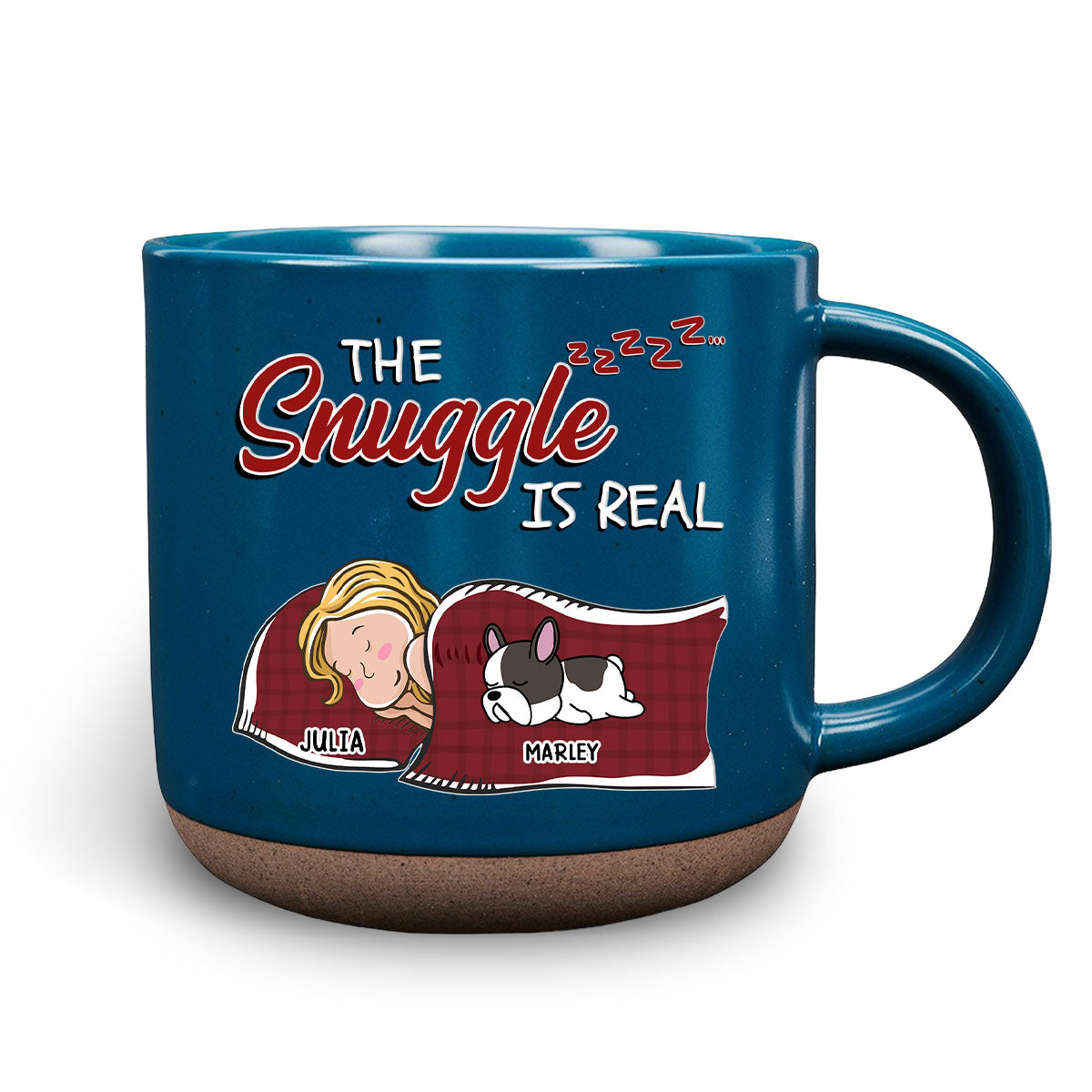 The Cuddle - 11oz Personalized Custom Ceramic Pottery Mug in Dark Blue or White