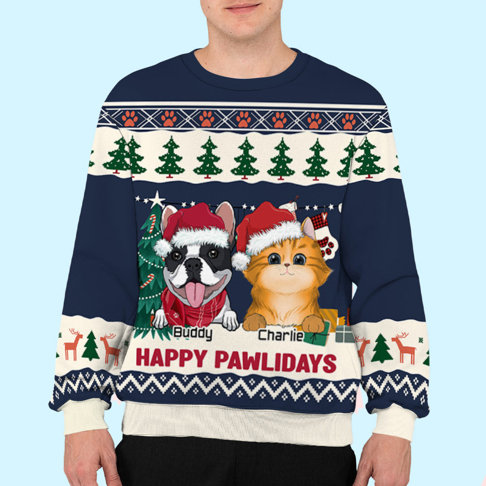 Pawlidays Personalized Custom All-Over-Print Unisex Pet Winter Sweatshirt - Ideal Gift for Pet Lovers