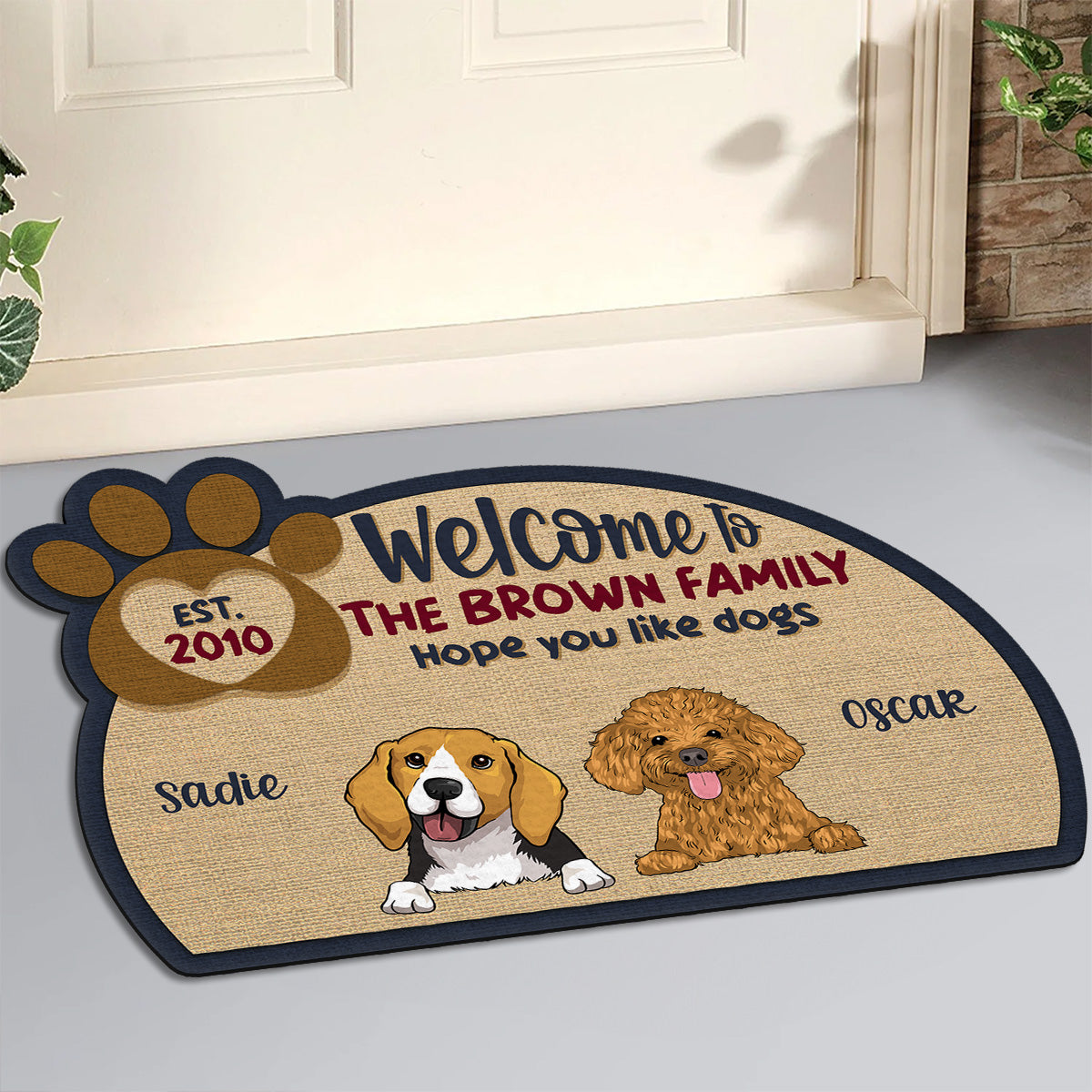 Welcome To Our Family - Exclusive Personalized Custom Doormat with Dog Picture for Pet Lovers