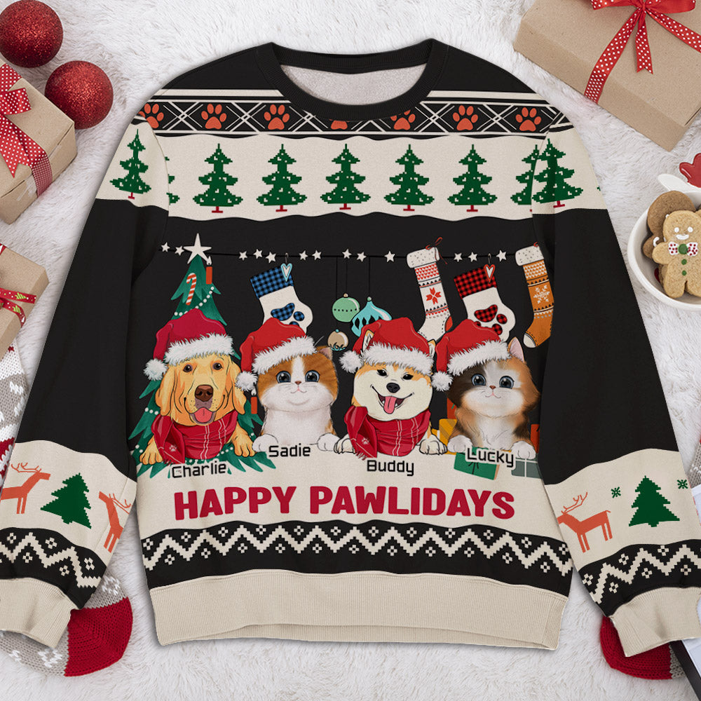 Pawlidays Personalized Custom All-Over-Print Unisex Pet Winter Sweatshirt - Ideal Gift for Pet Lovers