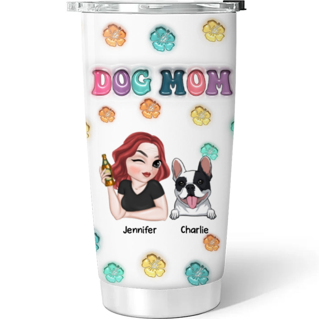 Dog Mom Summer - Exclusive Personalized Custom 3D Inflated Effect 20oz Stainless Steel Tumbler