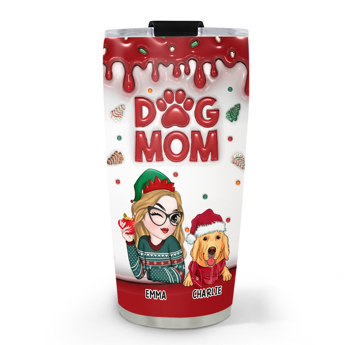 Dog Mom's Enchanting Christmas Cake - Personalized Custom 3D Inflated Effect 20oz Tumbler for All Occasions