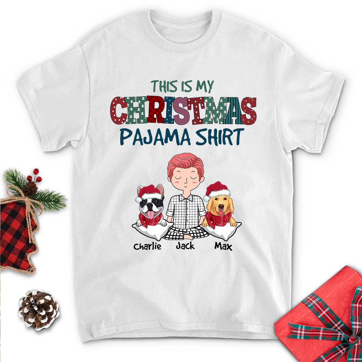 Unique Personalized Custom Premium Christmas Pajama T-shirt for Pet Lovers - Men's Fit