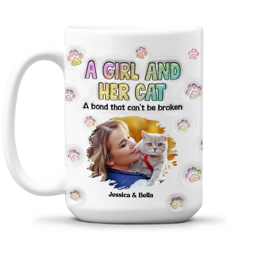 Personalized Custom 3D Inflated Effect Mug with A Girl And Her Cat Photo
