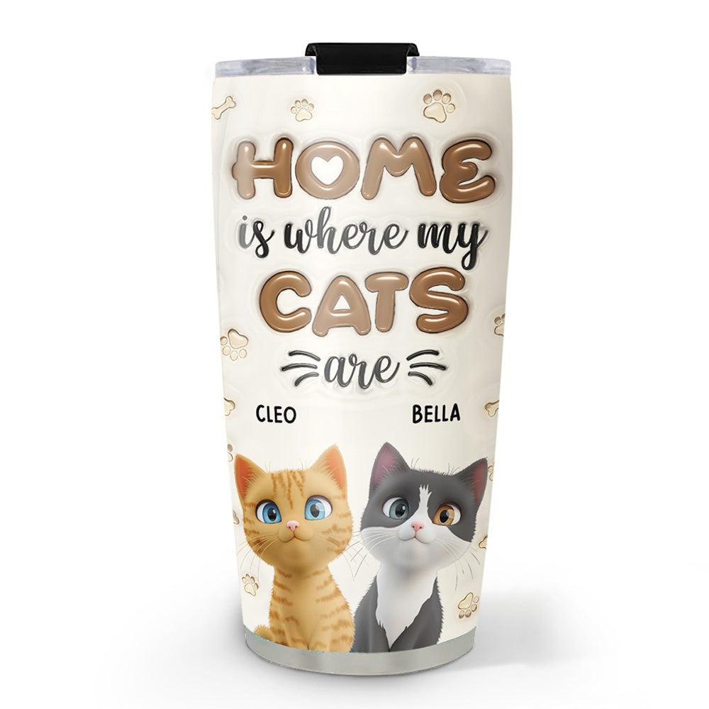 Home Is Where My Cats Are - Personalized Custom 3D Inflated Effect 20oz Stainless Steel Tumbler with Thousands of Cool Designs